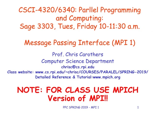 Prof. Chris Carothers Computer Science Department chrisc@cs.rpi