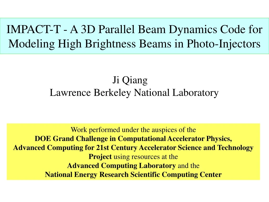 impact t a 3d parallel beam dynamics code