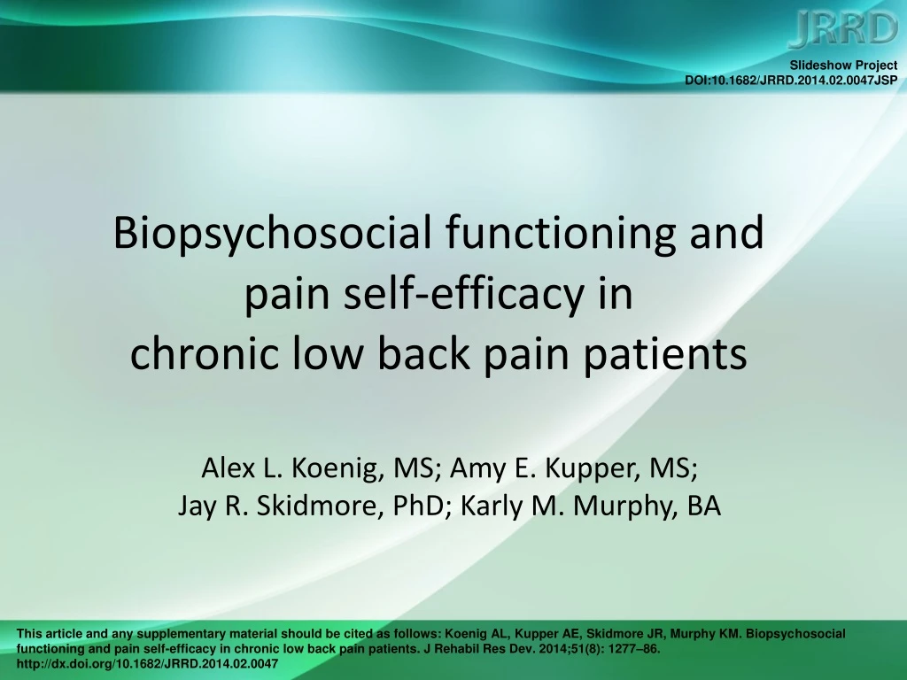 biopsychosocial functioning and pain self efficacy in chronic low back pain patients