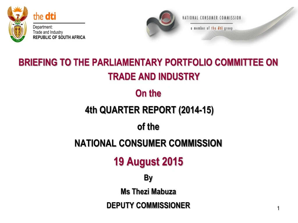 briefing to the parliamentary portfolio committee