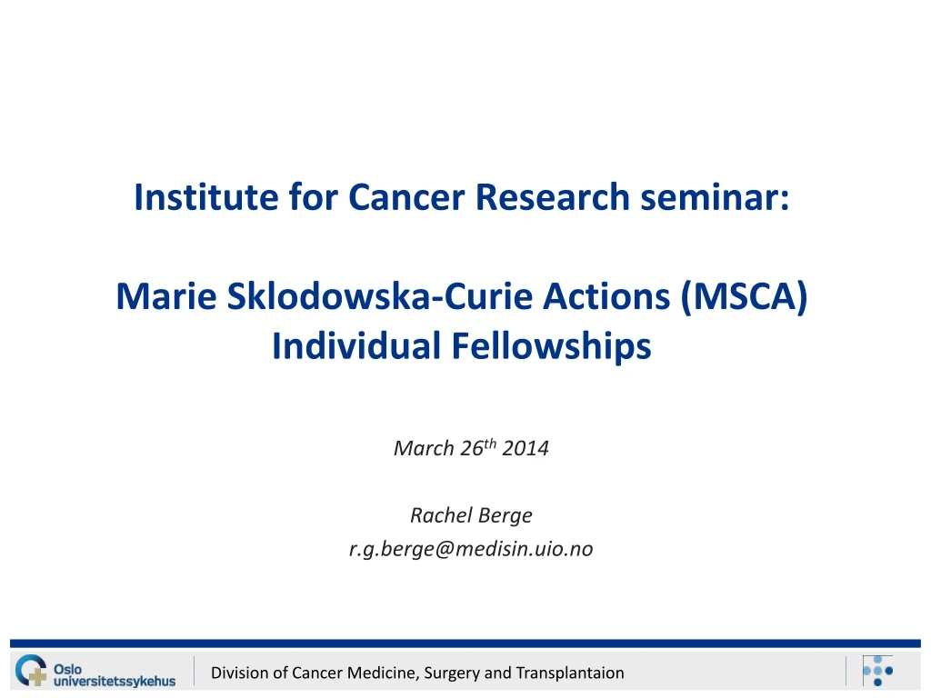institute for cancer research seminar marie sklodowska curie actions msca individual fellowships