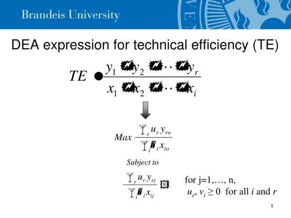DEA expression for technical efficiency (TE)