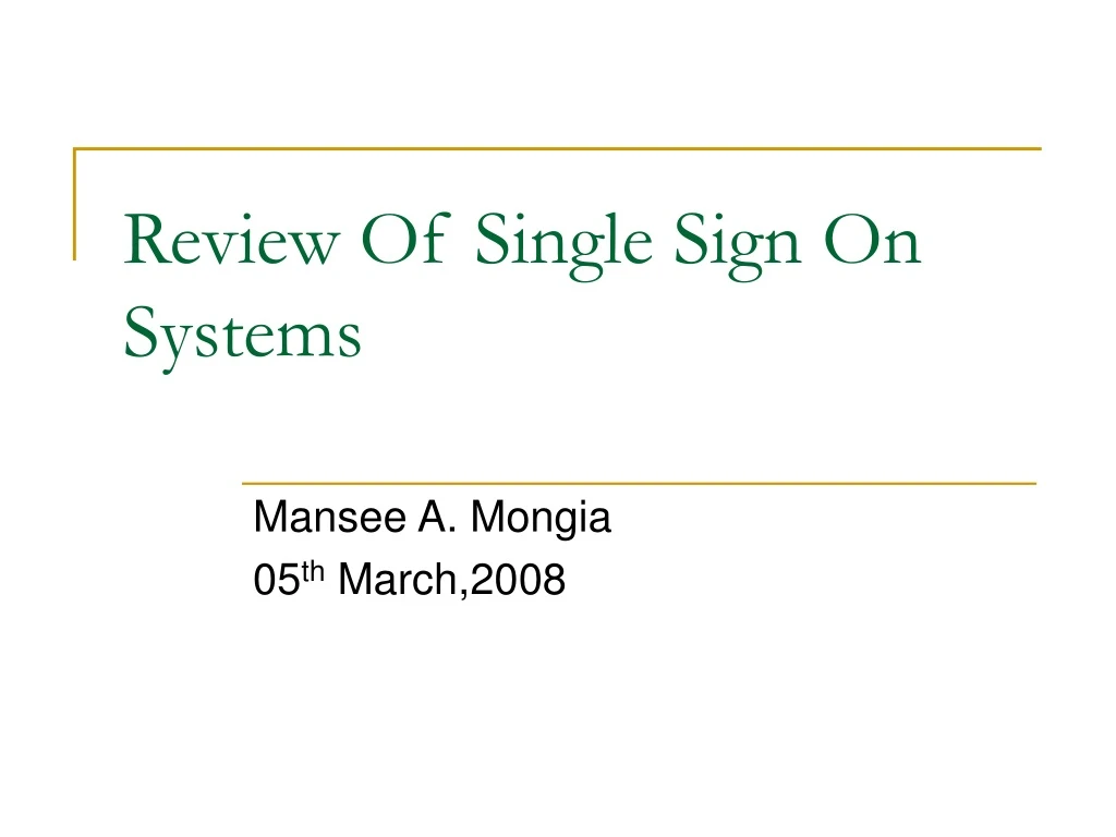 review of single sign on systems