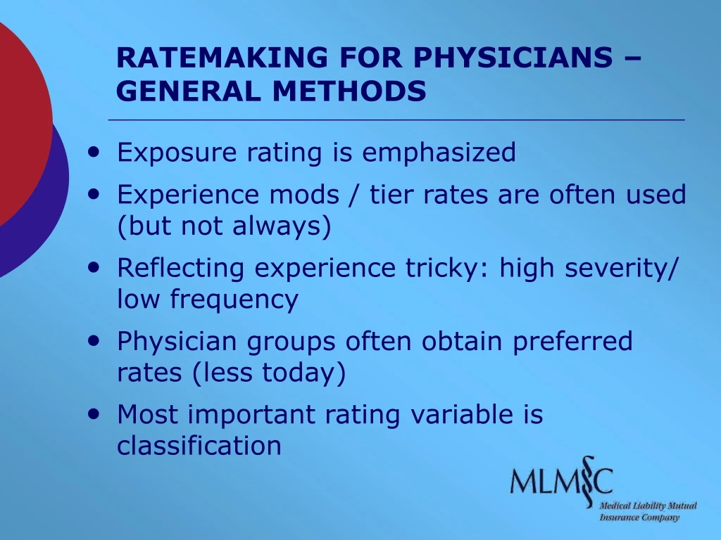 ratemaking for physicians general methods