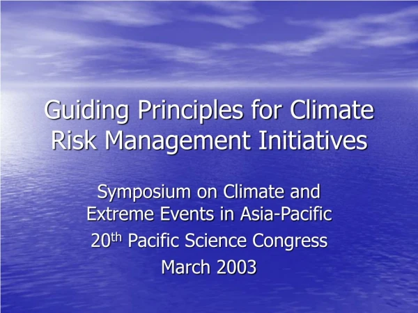 Guiding Principles for Climate Risk Management Initiatives