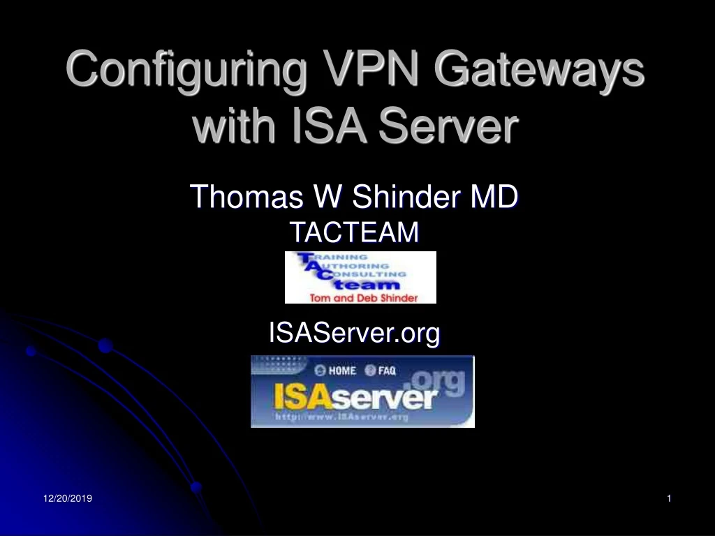 configuring vpn gateways with isa server