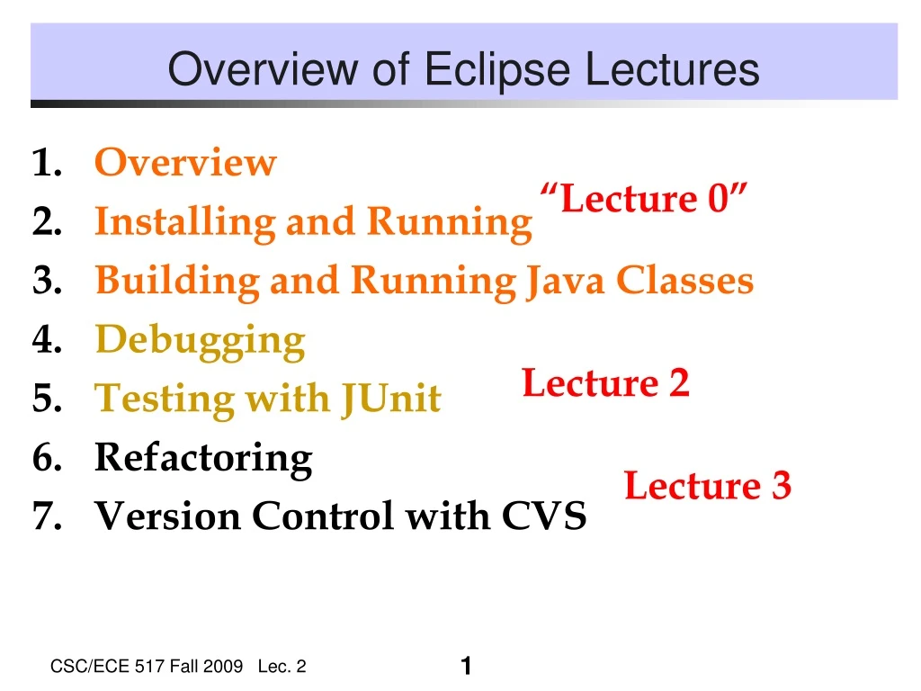 overview of eclipse lectures