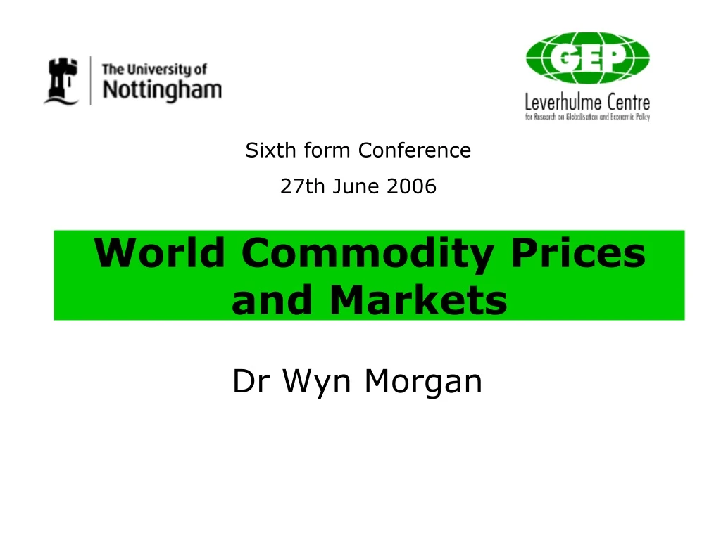 world commodity prices and markets