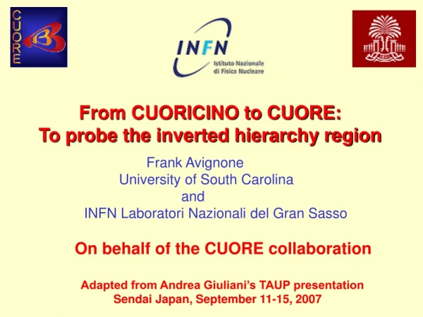 From CUORICINO to CUORE:  To probe the inverted hierarchy region