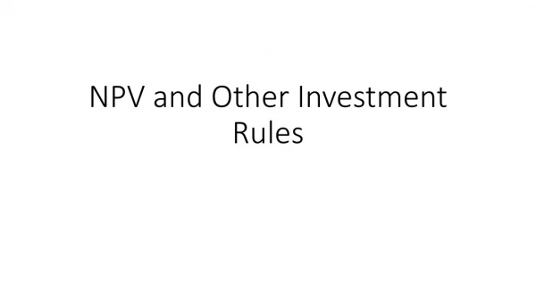 NPV and Other Investment Rules