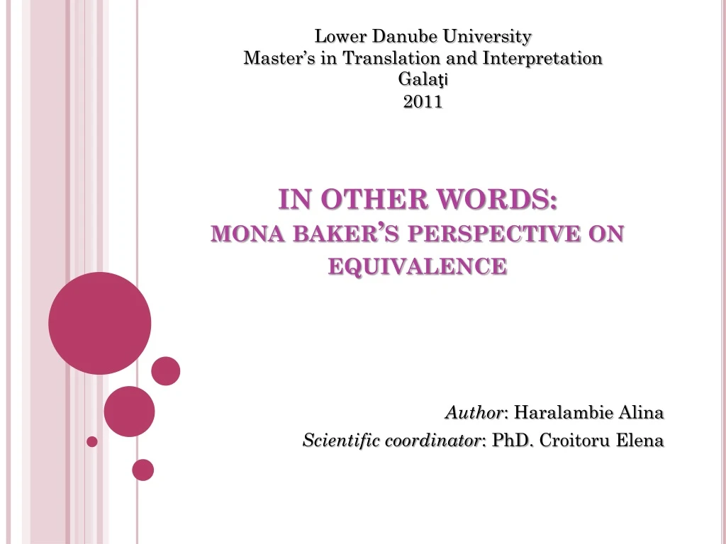 PPT IN OTHER WORDS mona baker s perspective on equivalence