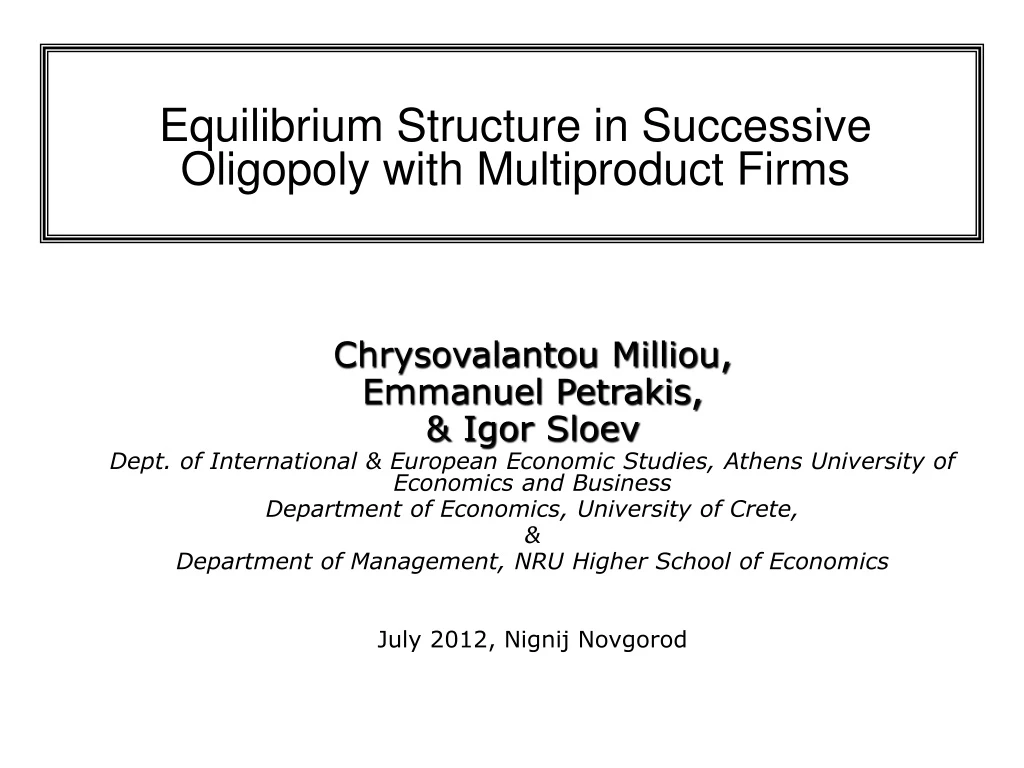 equilibrium structure in successive oligopoly