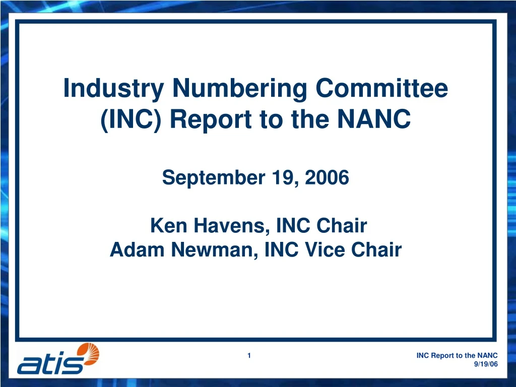 industry numbering committee inc report