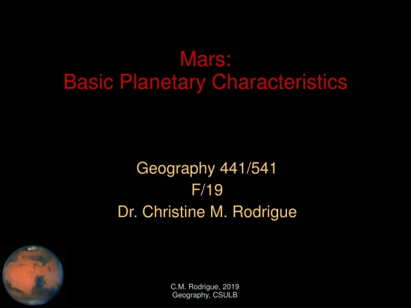 Mars:  Basic Planetary Characteristics