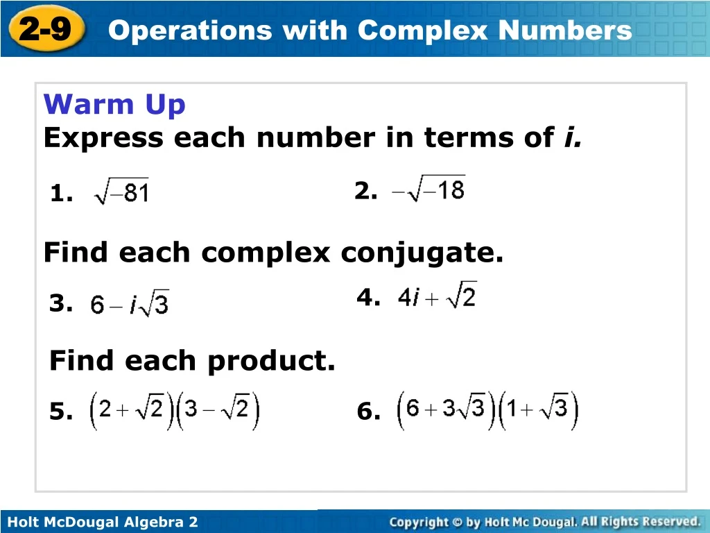warm up express each number in terms of i