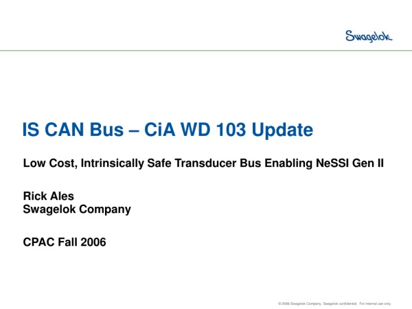 IS CAN Bus – CiA WD 103 Update