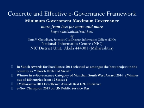 Concrete and Effective e-Governance Framework  Minimum Government Maximum Governance