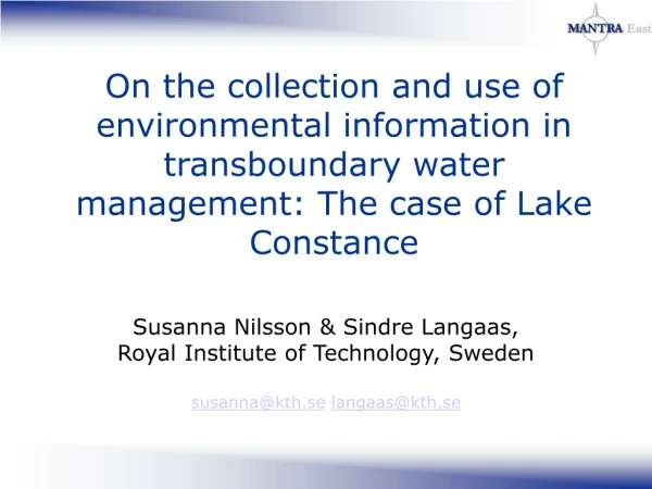 Susanna Nilsson &amp; Sindre Langaas, Royal Institute of Technology, Sweden