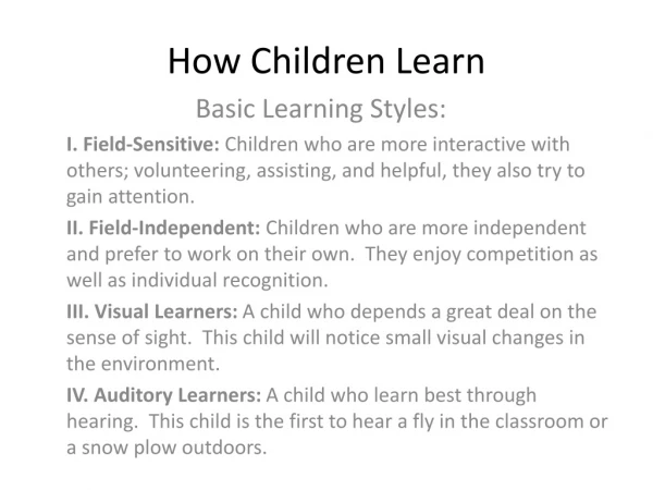 How Children Learn