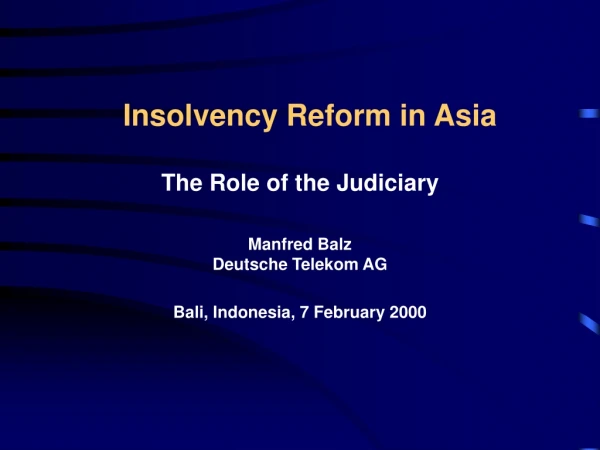Insolvency Reform in Asia
