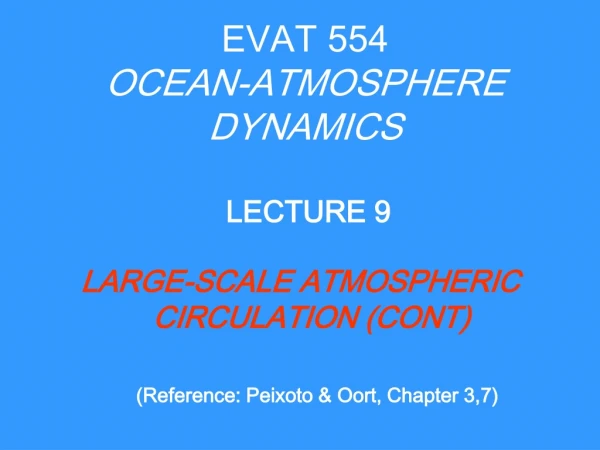 EVAT 554 OCEAN-ATMOSPHERE DYNAMICS