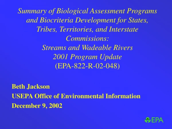 Beth Jackson USEPA Office of Environmental Information December 9, 2002