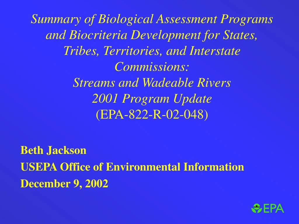 beth jackson usepa office of environmental information december 9 2002