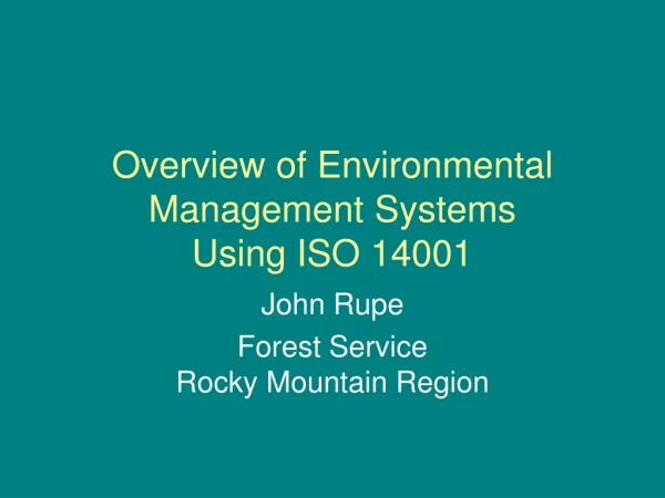 Overview of Environmental Management Systems  Using ISO 14001