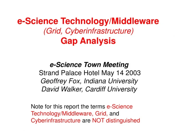 e-Science Technology/Middleware (Grid, Cyberinfrastructure) Gap Analysis