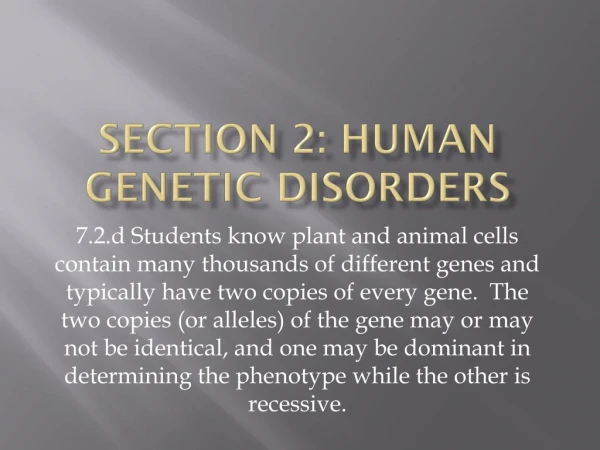 Section 2: Human Genetic Disorders