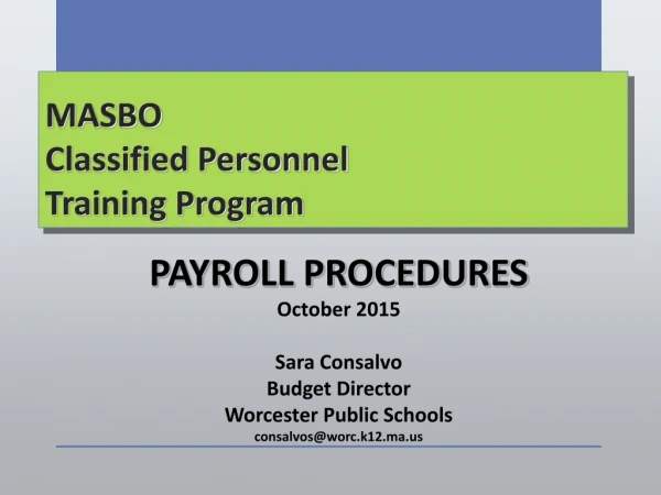 MASBO  Classified Personnel  Training Program