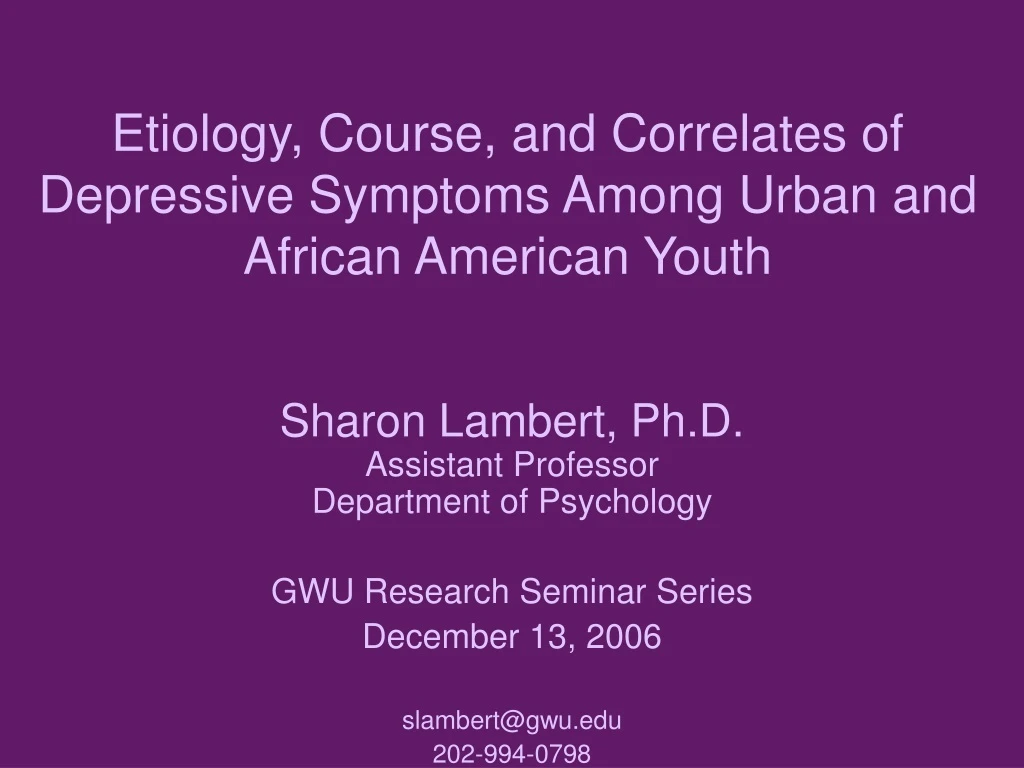 etiology course and correlates of depressive symptoms among urban and african american youth