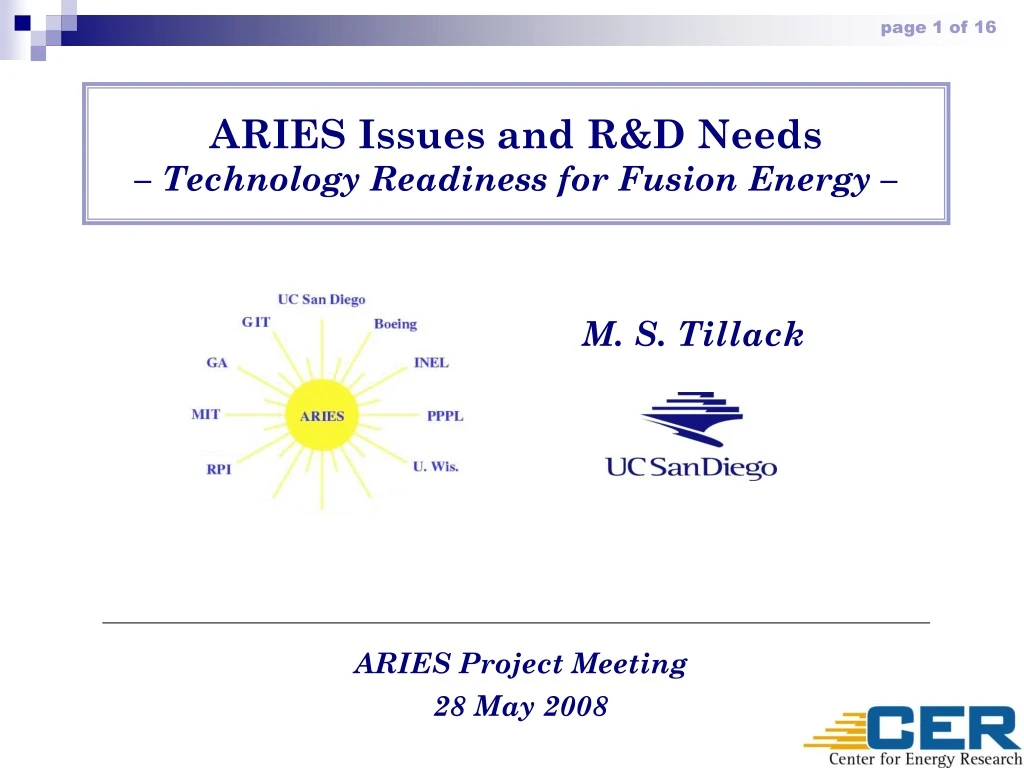 aries issues and r d needs technology readiness for fusion energy