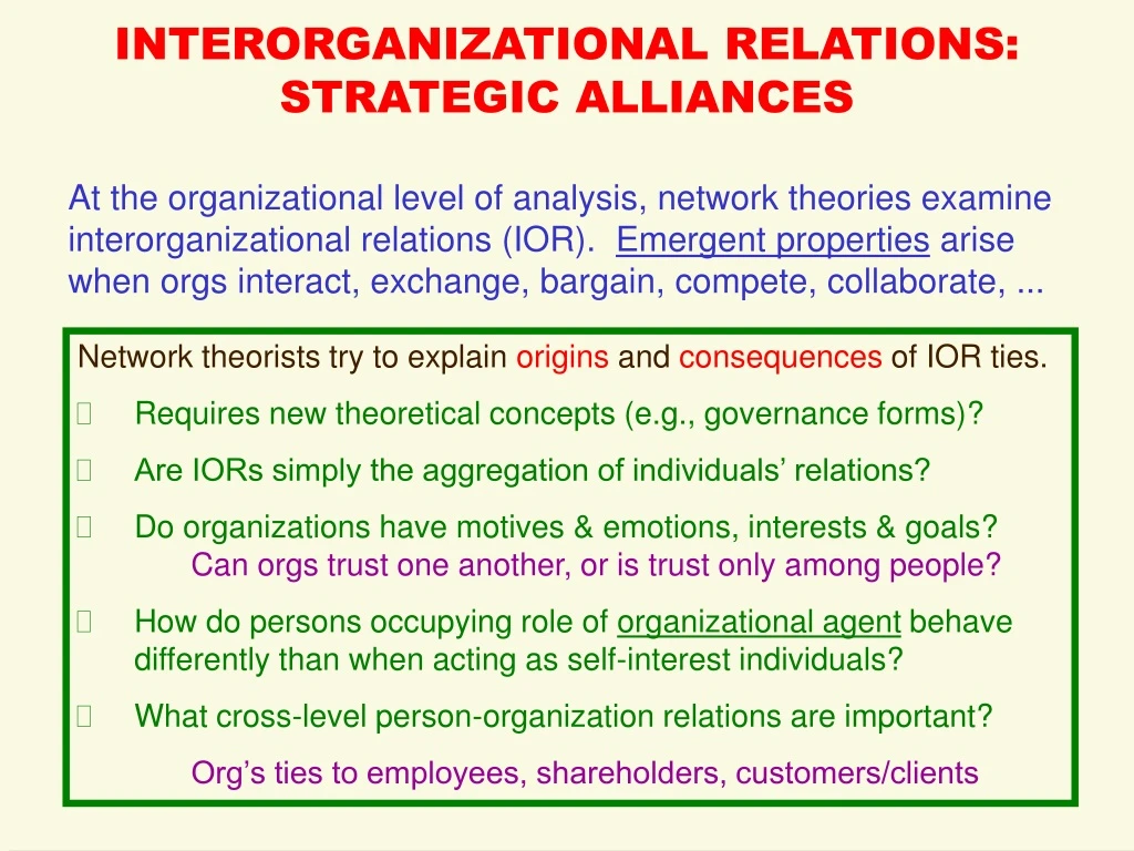 interorganizational relations strategic alliances