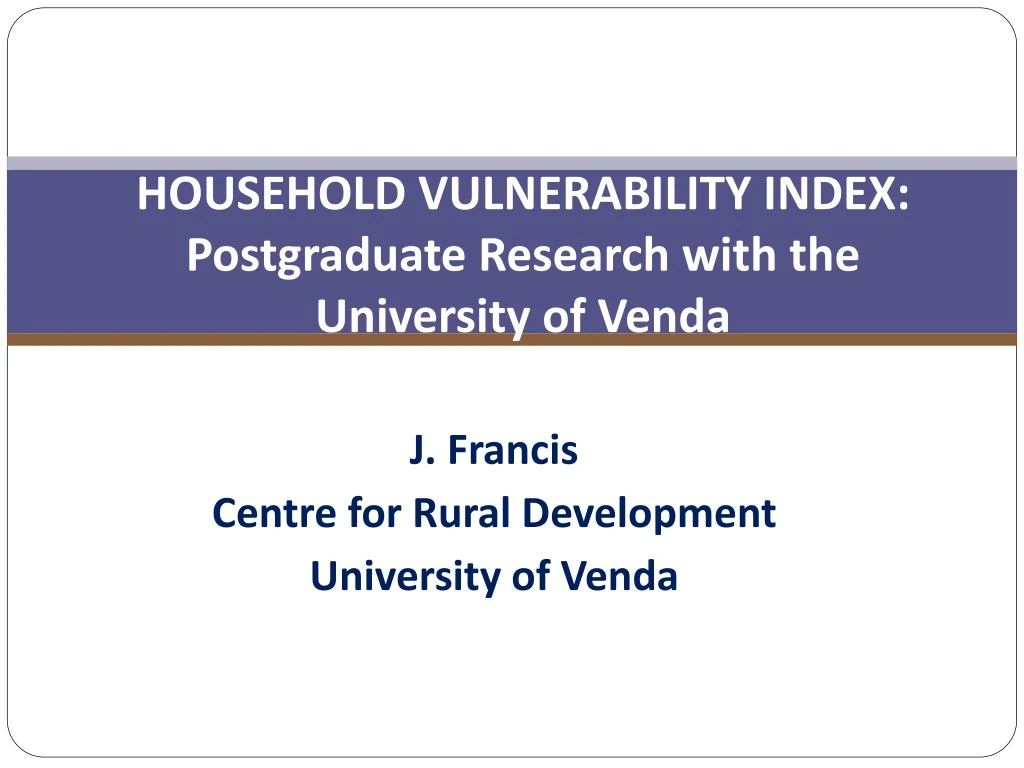 household vulnerability index postgraduate research with the university of venda