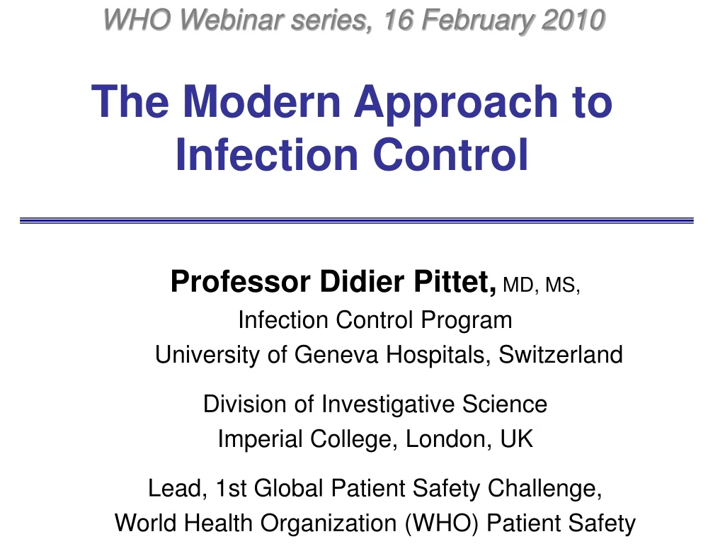 the modern approach to infection control