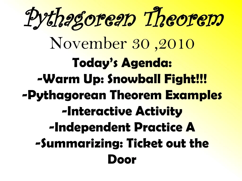pythagorean theorem november 30 2010 today