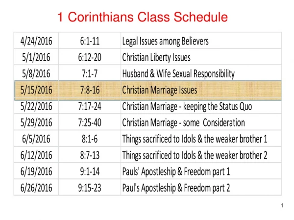 1 Corinthians Class Schedule