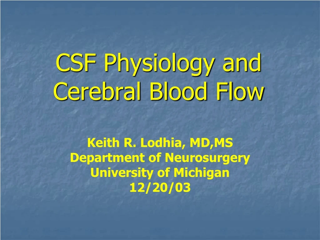 csf physiology and cerebral blood flow