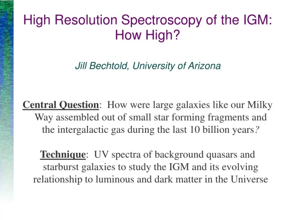 High Resolution Spectroscopy of the IGM:  How High? Jill Bechtold, University of Arizona