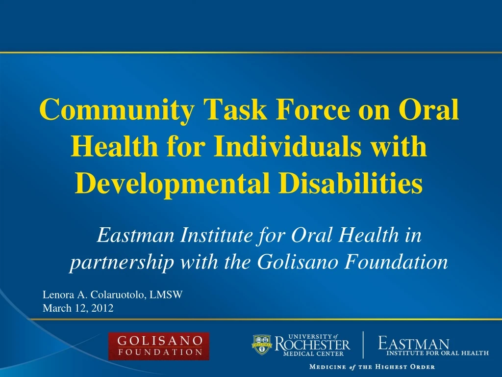 community task force on oral health for individuals with developmental disabilities