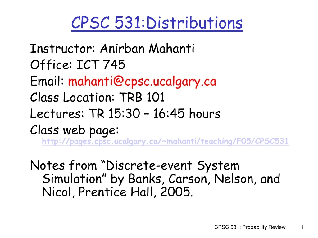 cpsc 531 distributions