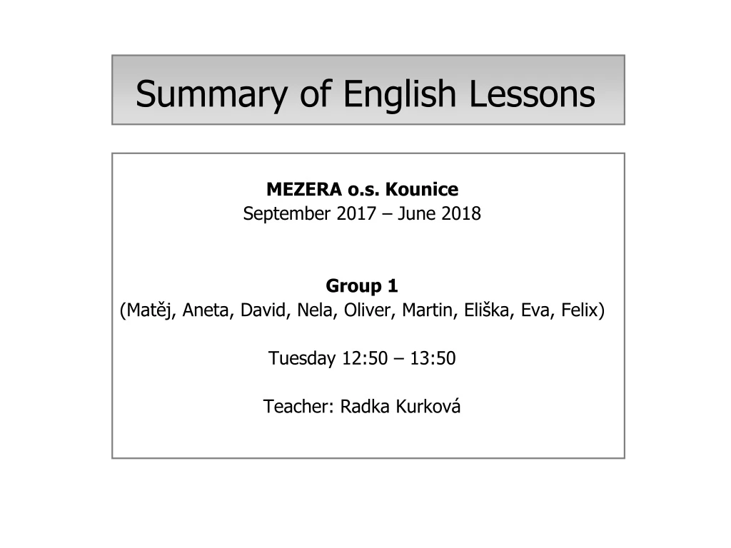 summary of english lessons