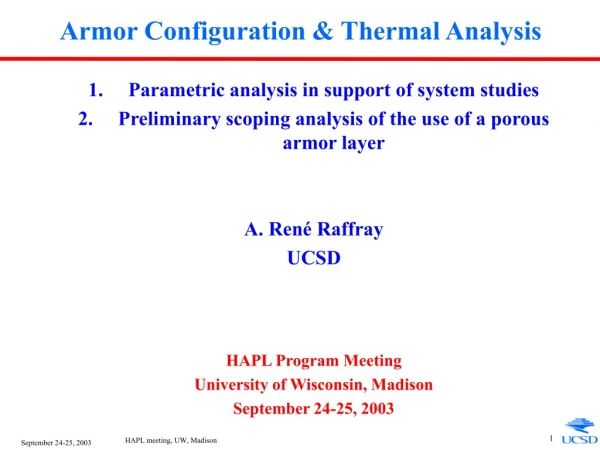 Armor Configuration &amp; Thermal Analysis