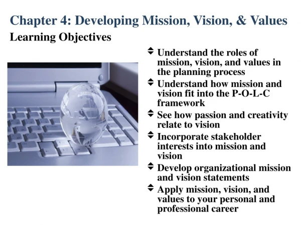 Chapter 4: Developing Mission, Vision, &amp; Values Learning Objectives