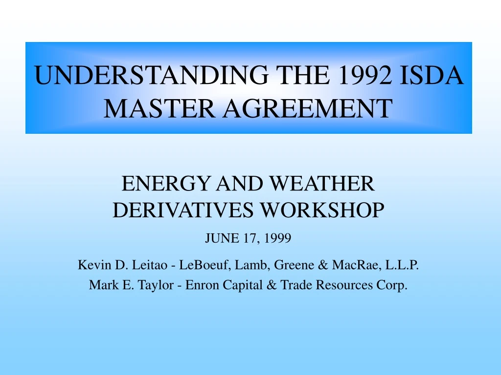 understanding the 1992 isda master agreement