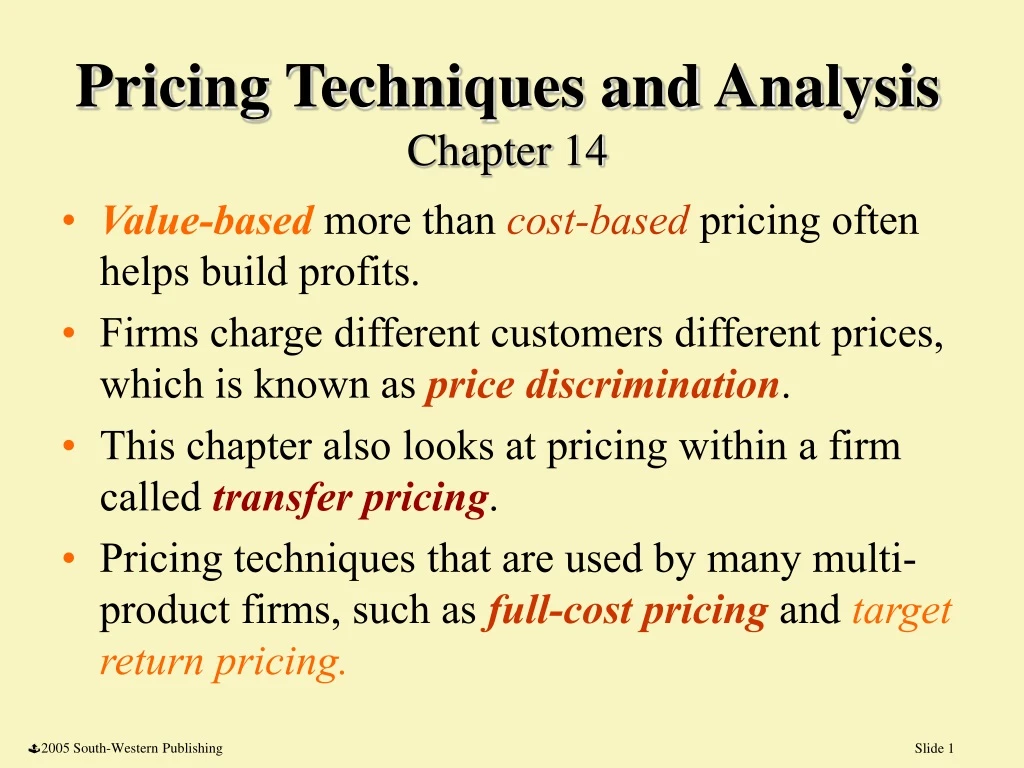 pricing techniques and analysis chapter 14