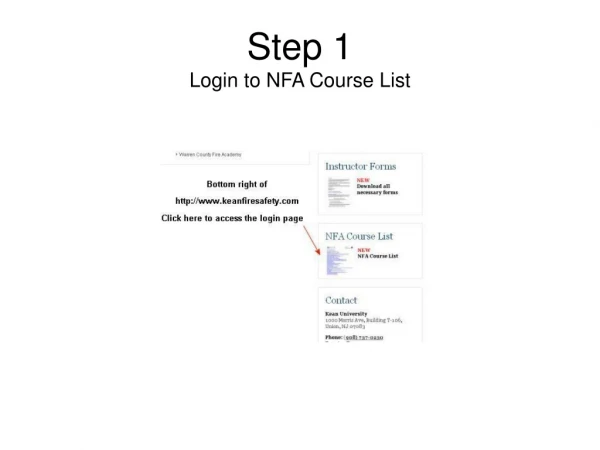 Step 1 Login to NFA Course List