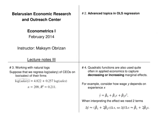 Belarusian Economic Research  and Outreach Center Econometrics I February 2014