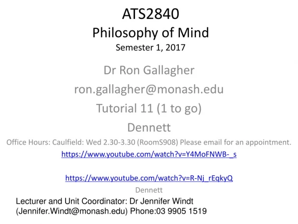 ATS2840 Philosophy of Mind Semester 1, 2017